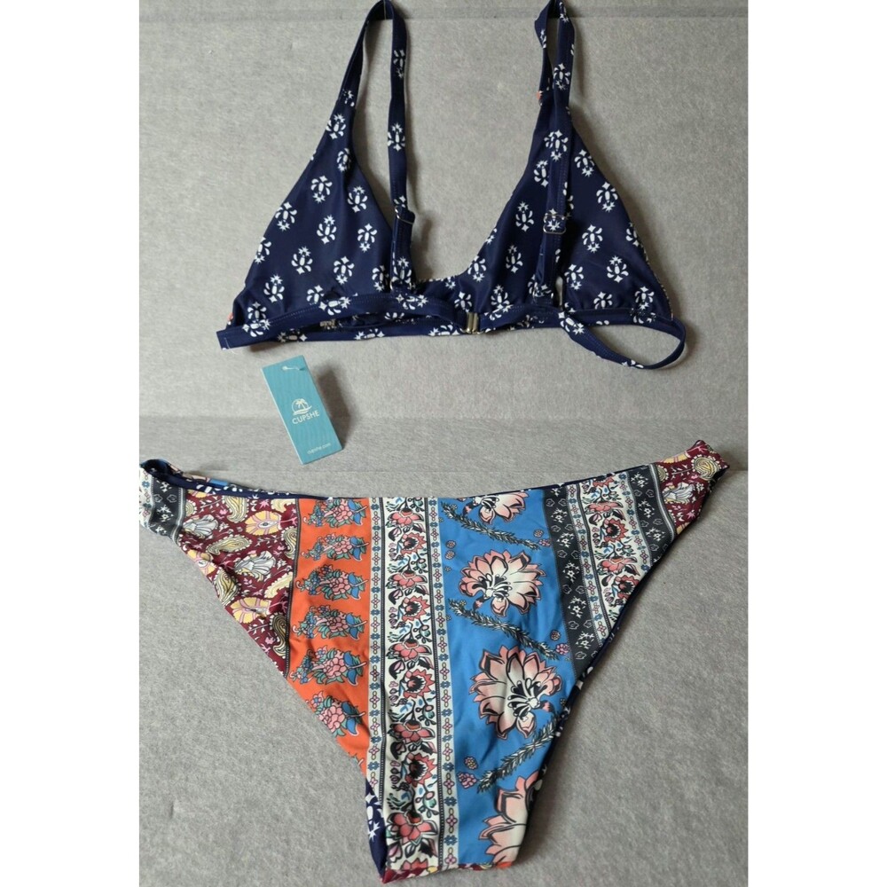 CUPSHE Women's Sz XL Patchwork Floral Triangle Bikini Set 2 Piece NWT